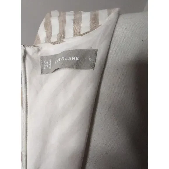 Everlane Bias Cut Linen Maxi Dress Striped Neutral Size 12 - Picture 5 of 8